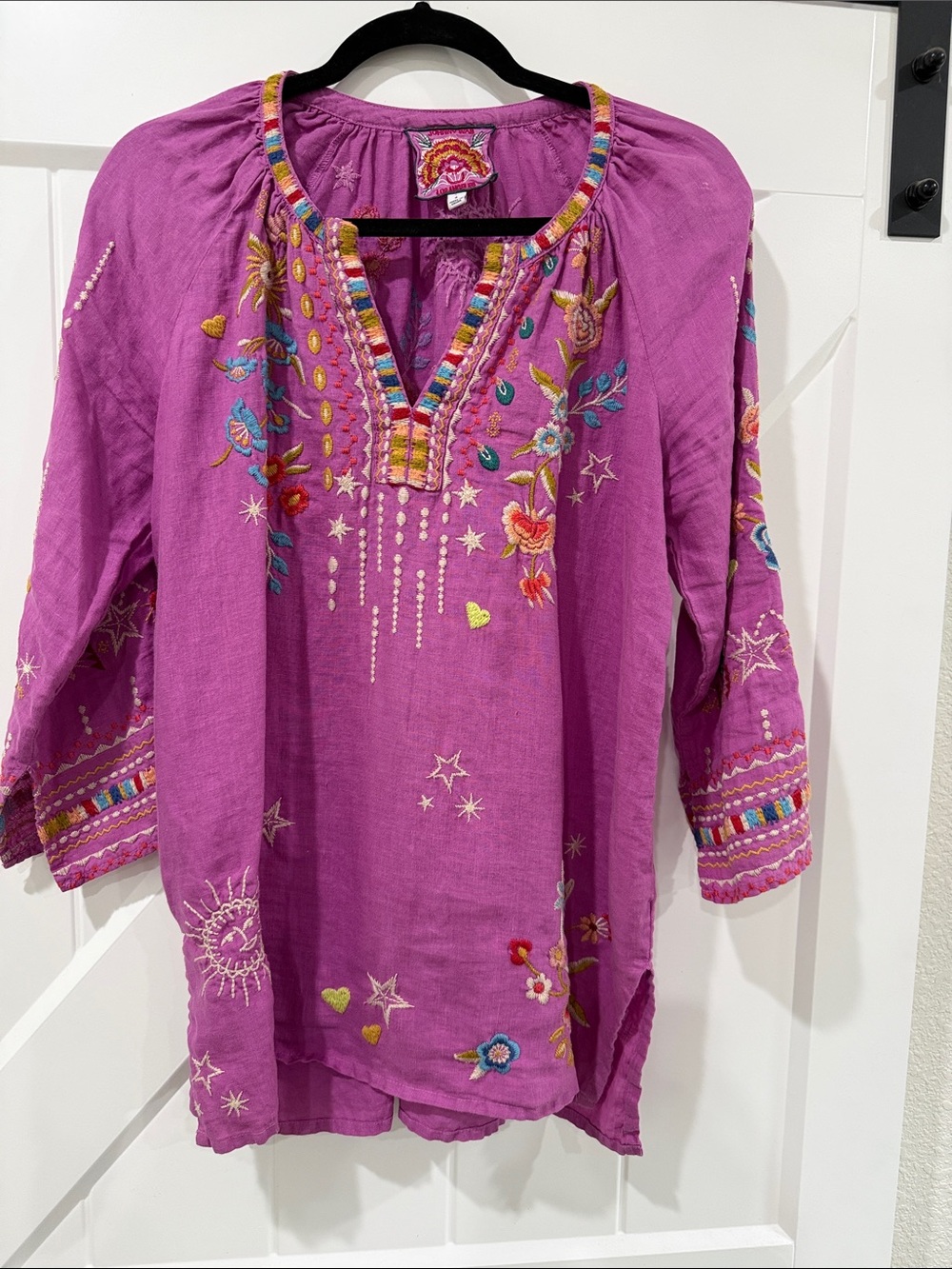 Johnny Was Fuchsia Embroidered Floral Top